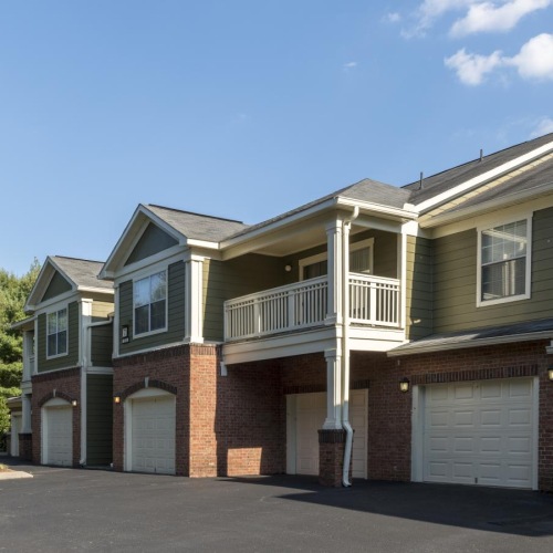 a large building with a garage