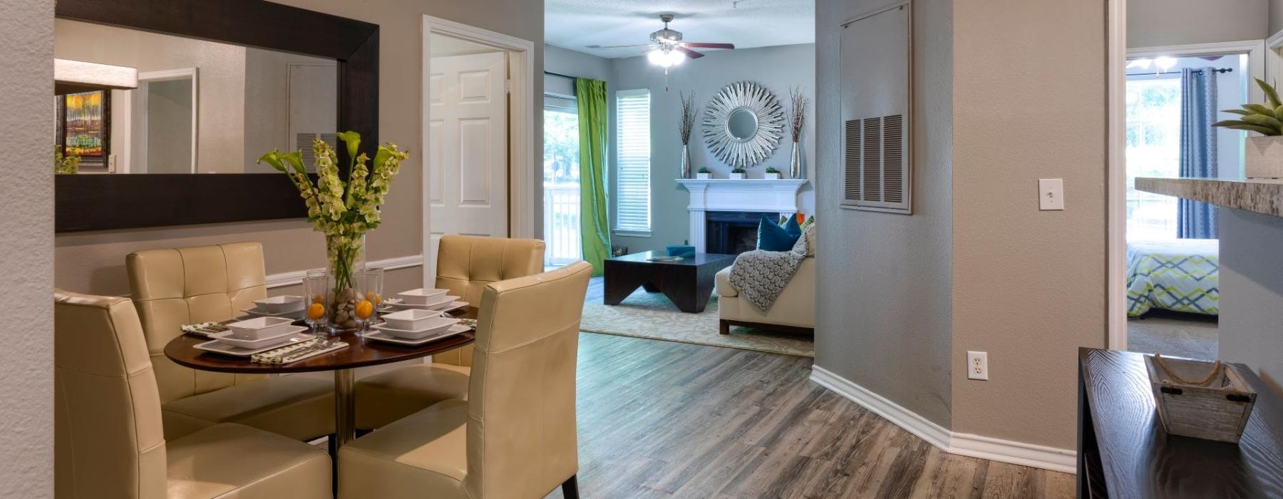 a living room with a dining table